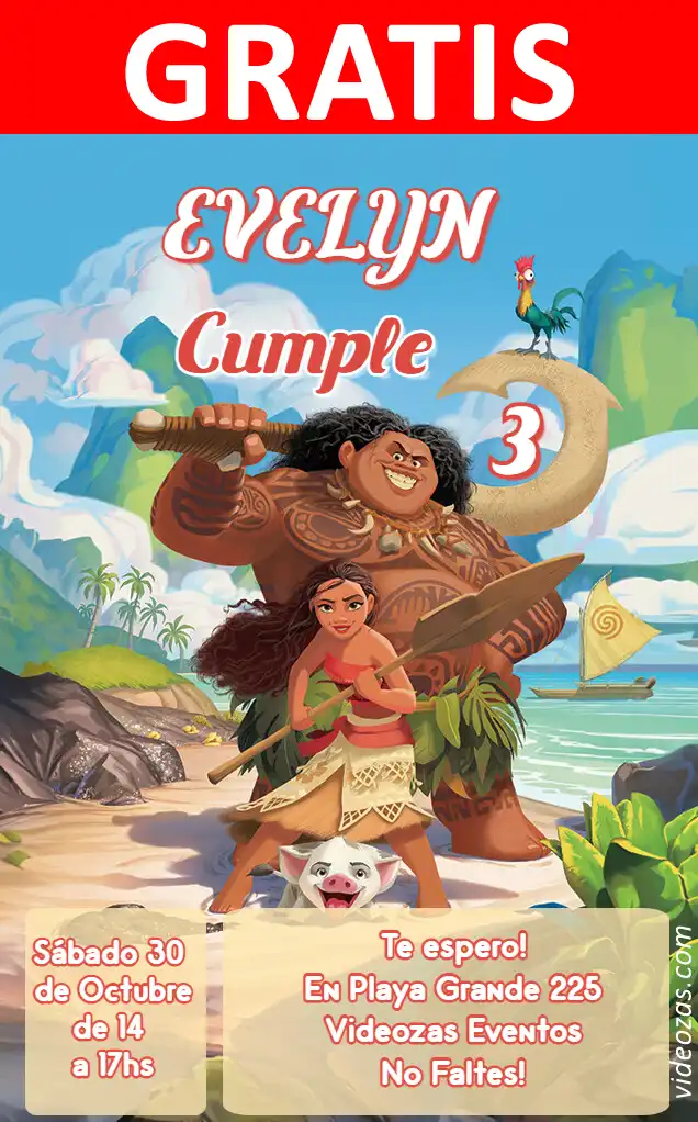 Convite Moana GRÁTIS | Editável e Personalizável | Fácil e Rápido | Faça Online Agora!
