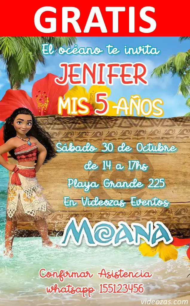 Invitación de cumpleaños personalizada gratis moana 02
