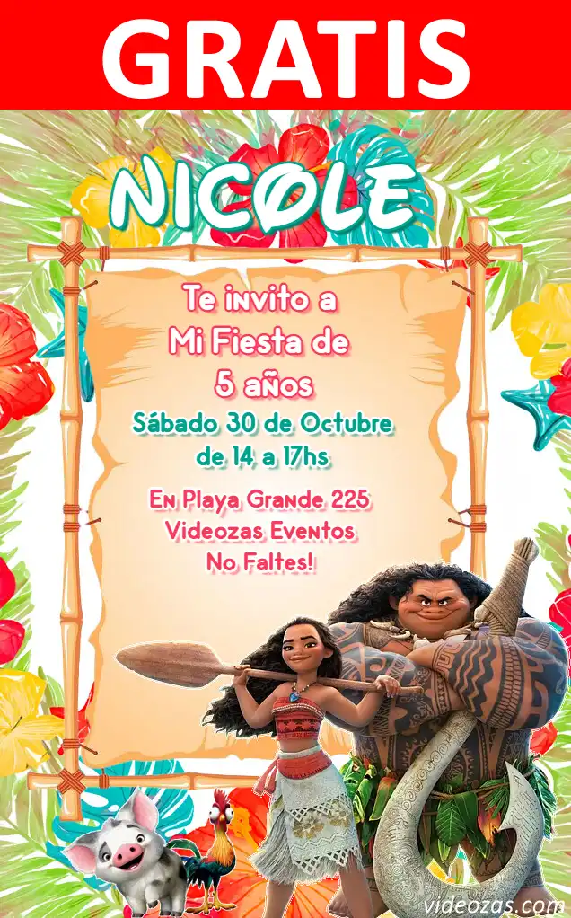 Invitación Moana GRATIS | Editable y Personalizable | Fácil y Rápido | Hacer Online Ahora!