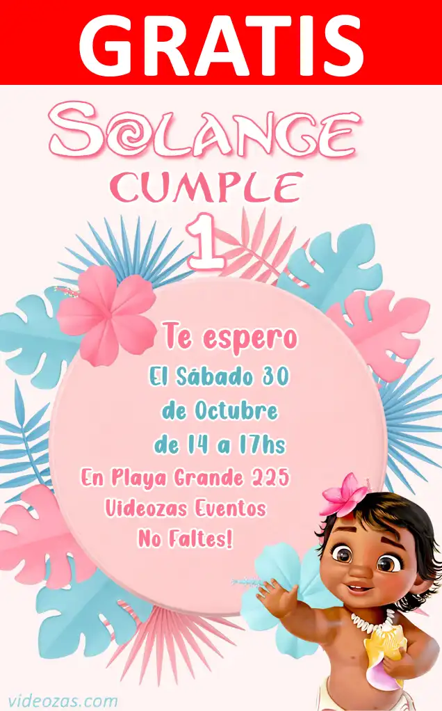 Invitación Moana GRATIS | Editable y Personalizable | Fácil y Rápido | Hacer Online Ahora!