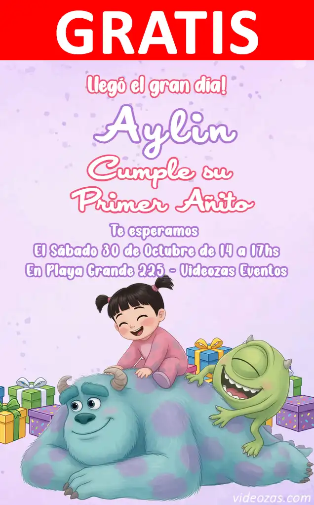 Convite Monsters Inc GRÁTIS | Editável e Personalizável | Fácil e Rápido | Faça Online Agora!