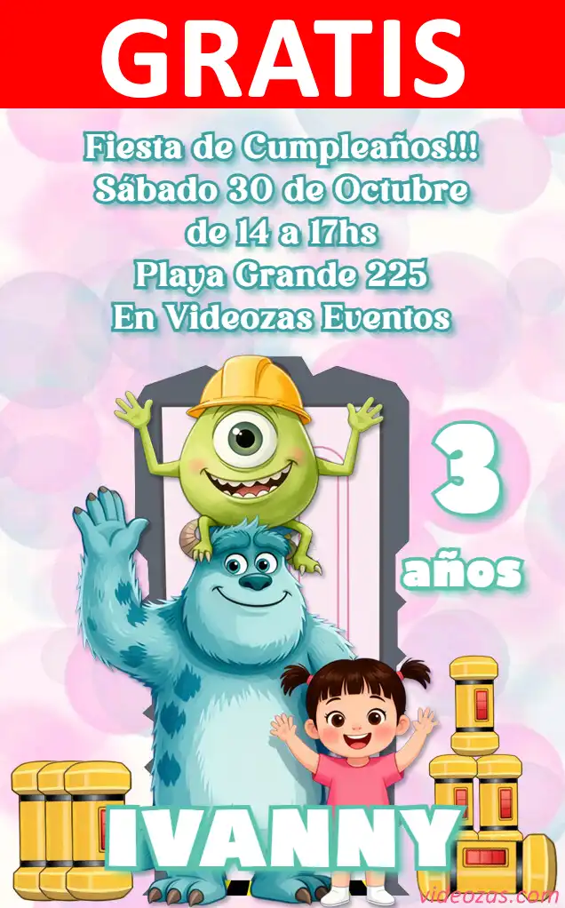 Convite Monsters Inc GRÁTIS | Editável e Personalizável | Fácil e Rápido | Faça Online Agora!