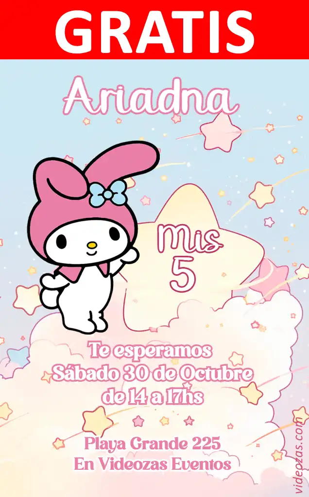Convite My Melody GRÁTIS | Editável e Personalizável | Fácil e Rápido | Faça Online Agora!