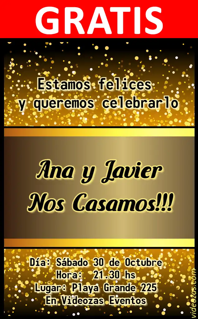 Convite Dourado e Preto GRÁTIS | Editável e Personalizável | Fácil e Rápido | Faça Online Agora!