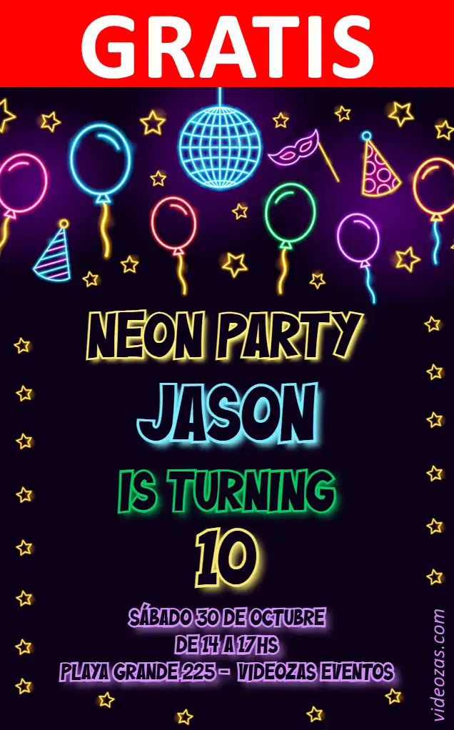 Convite de aniversário personalizado grátis neon_glow 03