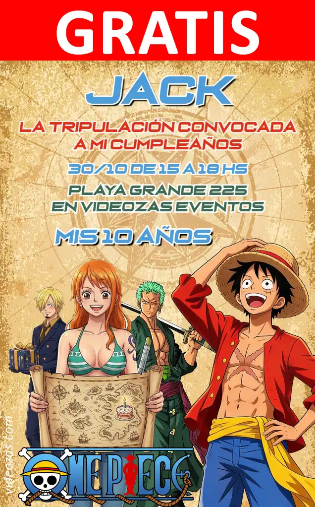 Convite de aniversário personalizado grátis one_piece 04