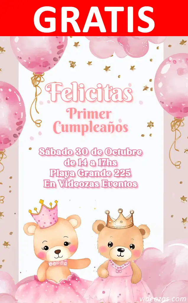 Invitación de cumpleaños personalizada gratis osita_princesa 01