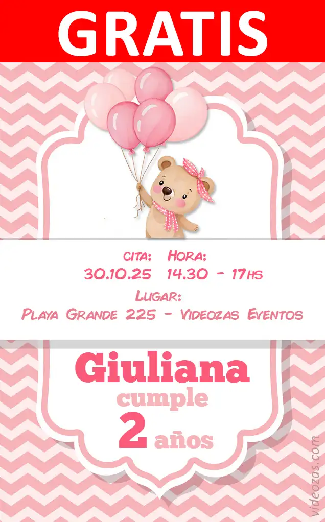 Invitación de cumpleaños personalizada gratis osita_princesa 03