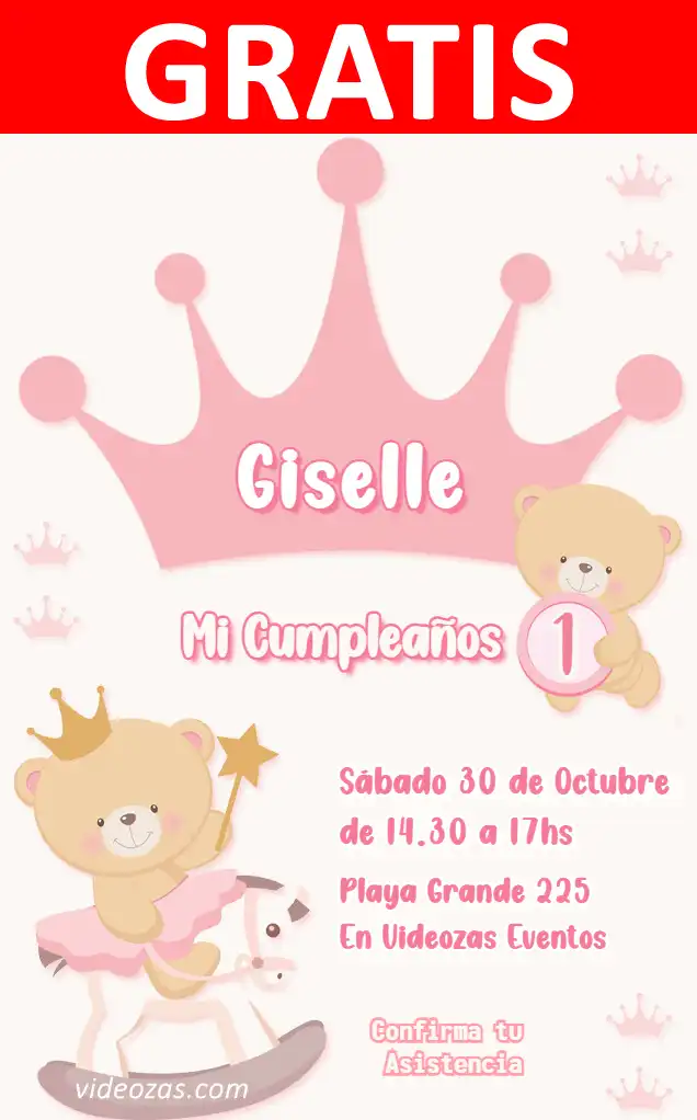 Invitación de cumpleaños personalizada gratis osita_princesa 04