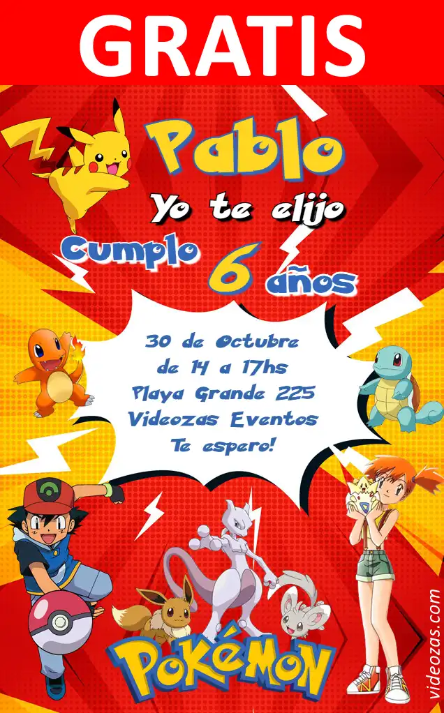 Convite de aniversário personalizado grátis pokemon 02