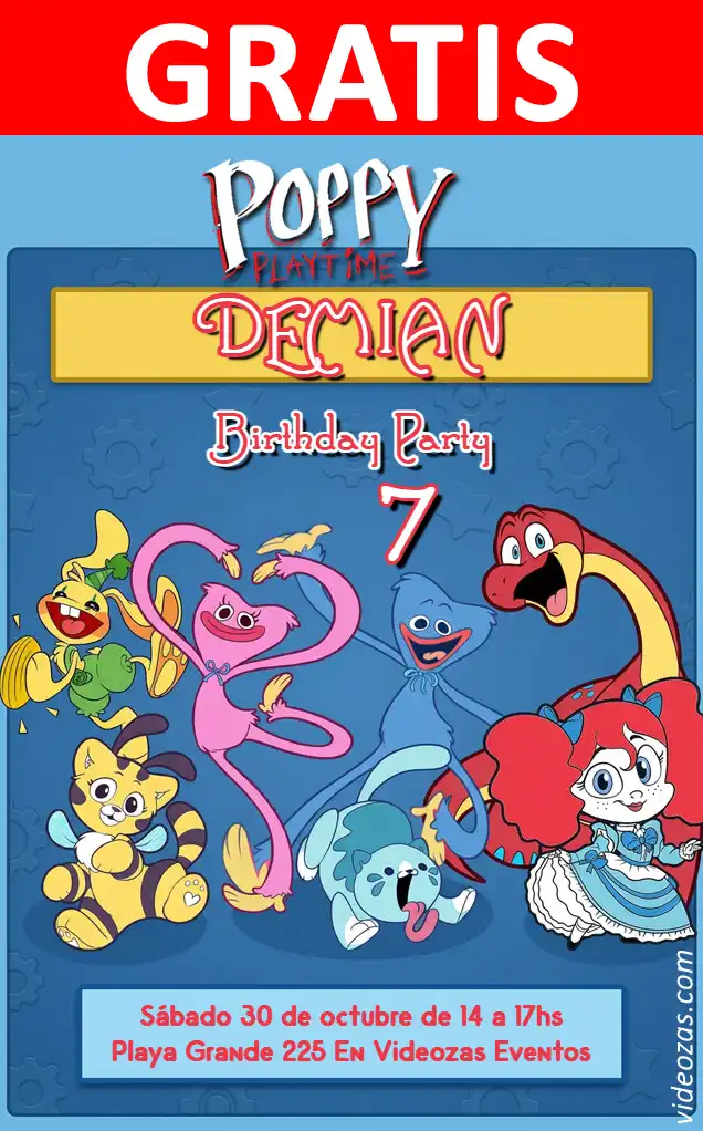 Invitación de cumpleaños personalizada gratis poppy_playtime 04
