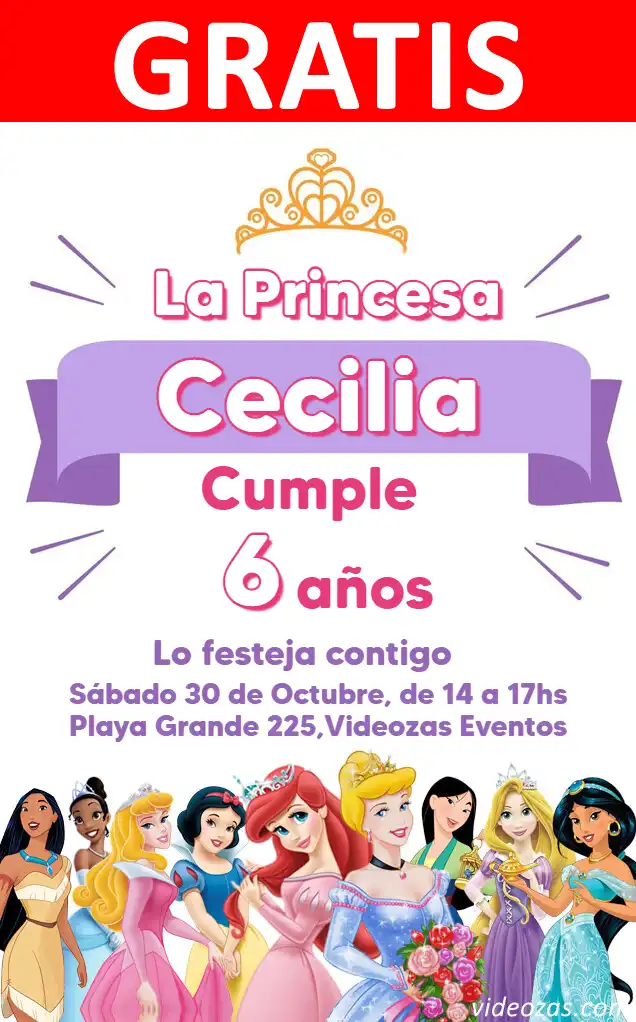 Invitación Princesas GRATIS | Editable y Personalizable | Fácil y Rápido | Hacer Online Ahora!