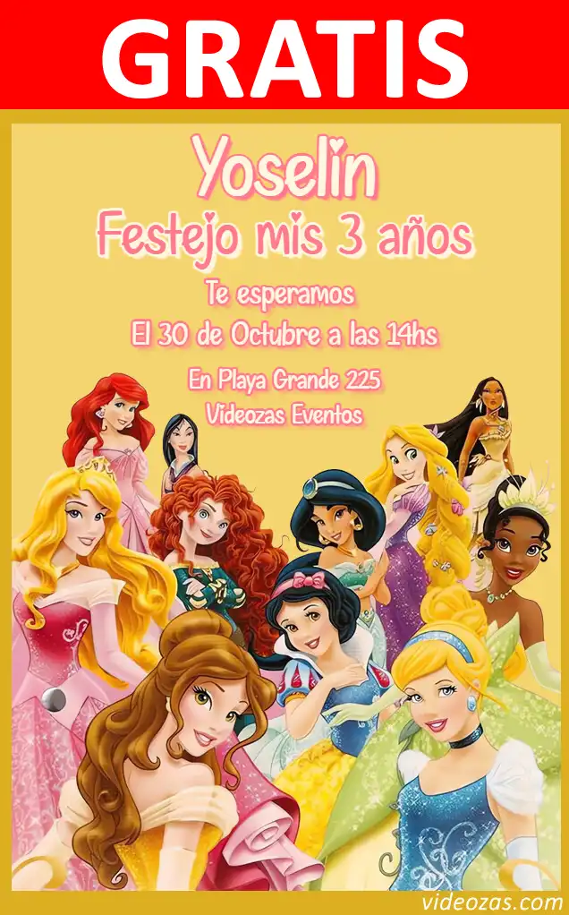 Convite Princesas GRÁTIS | Editável e Personalizável | Fácil e Rápido | Faça Online Agora!