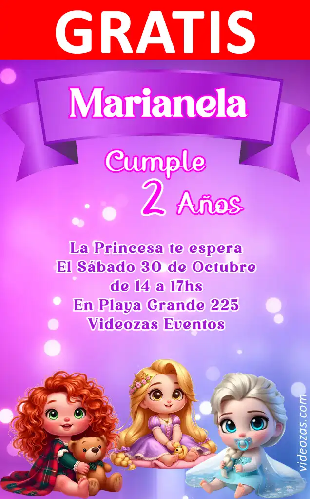 Convite Princesas Baby GRÁTIS | Editável e Personalizável | Fácil e Rápido | Faça Online Agora!