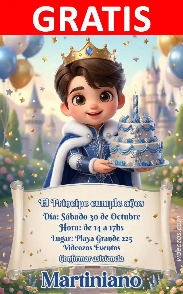 Invitación Príncipe GRATIS | Editable y Personalizable | Fácil y Rápido | Hacer Online Ahora!