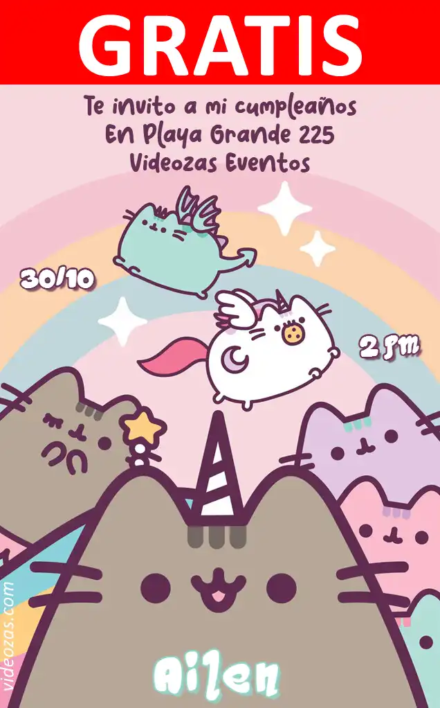 Invito Pusheen the cat GRATIS | Modificabile e Personalizzabile | Facile e Veloce | Crea Online Ora!