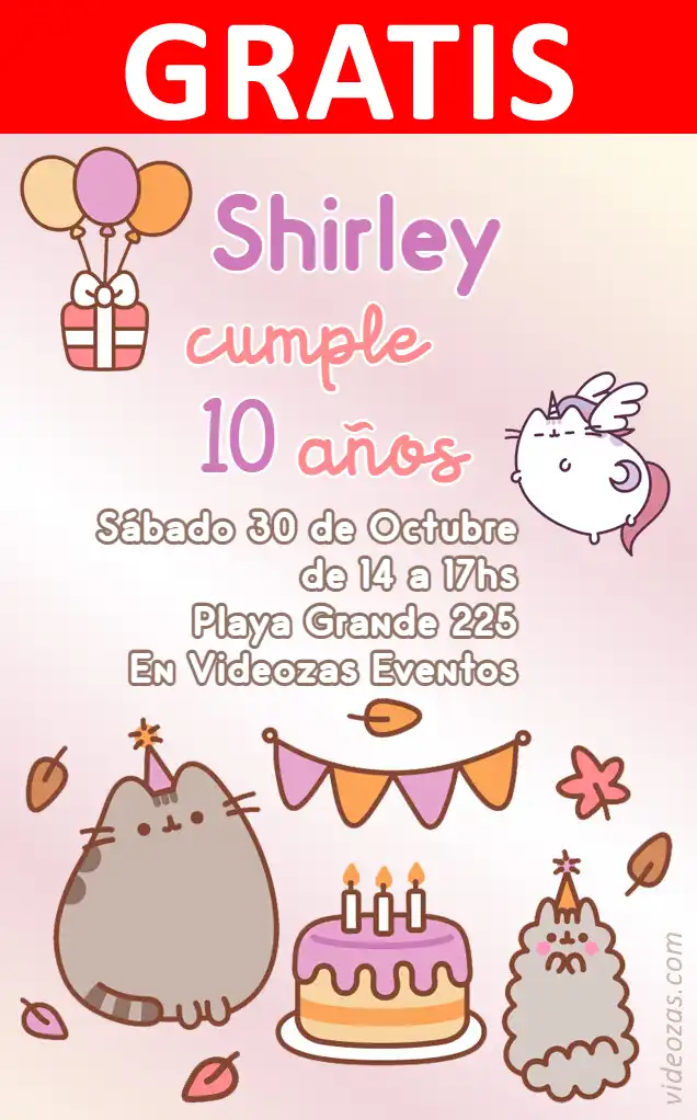 Invitación Pusheen the cat GRATIS | Editable y Personalizable | Fácil y Rápido | Hacer Online Ahora!