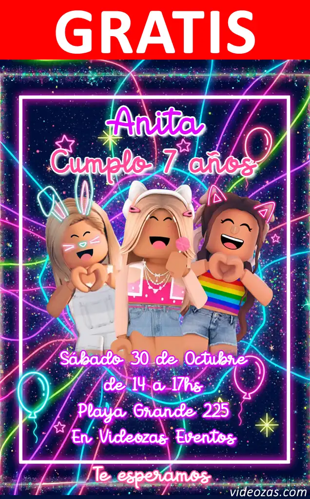 Invitación de cumpleaños personalizada gratis roblox_girls 02