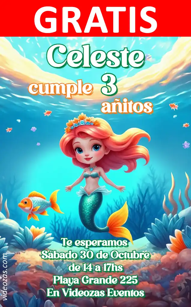 Convite A Pequena Sereia GRÁTIS | Editável e Personalizável | Fácil e Rápido | Faça Online Agora!