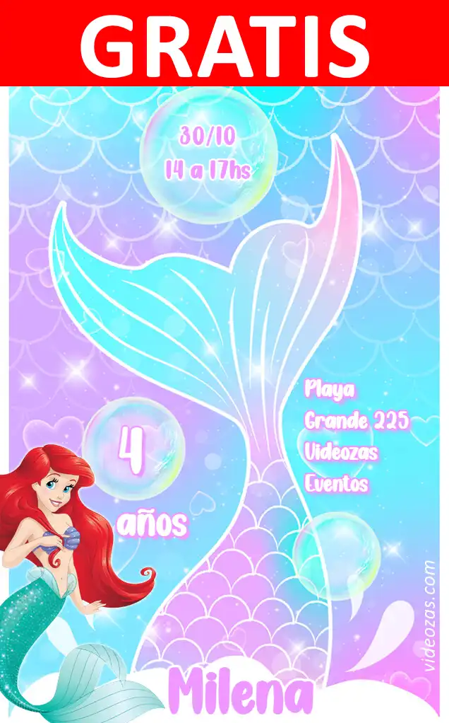 Invito di compleanno personalizzato gratis sirenita 02