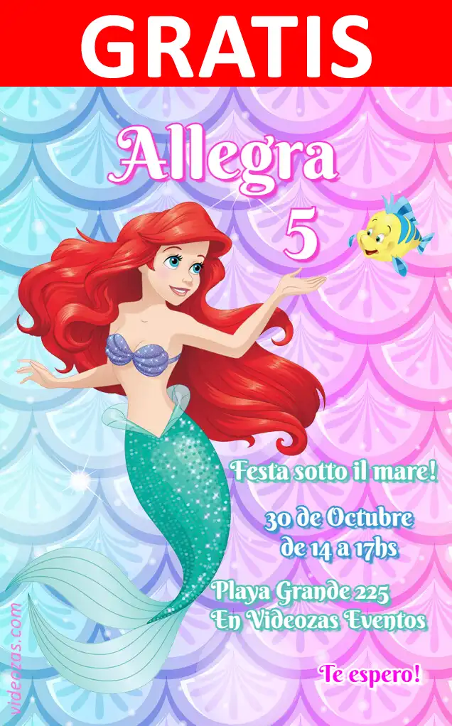 Invito di compleanno personalizzato gratis sirenita 03