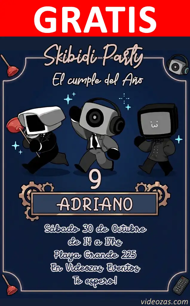 Invitación de cumpleaños personalizada gratis skibidi_toilet 02