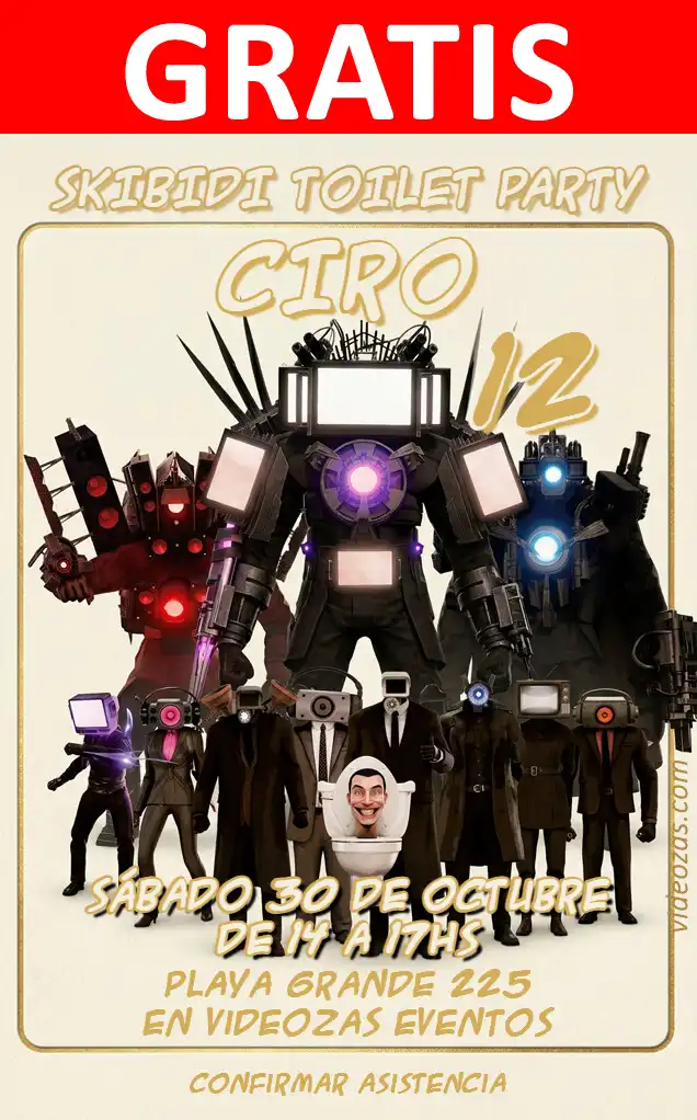 Invitación de cumpleaños personalizada gratis skibidi_toilet 04