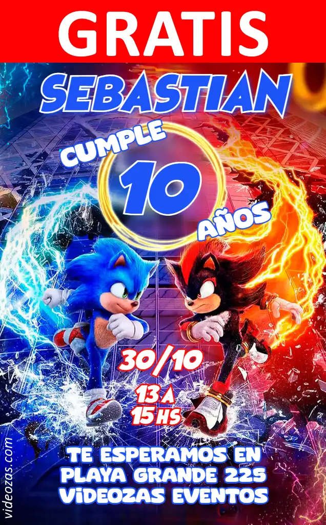 Invitación Sonic GRATIS | Editable y Personalizable | Fácil y Rápido | Hacer Online Ahora!