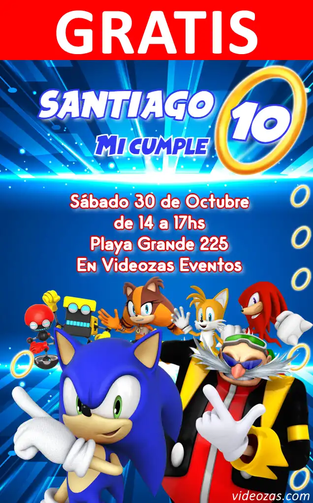Invitación Sonic GRATIS | Editable y Personalizable | Fácil y Rápido | Hacer Online Ahora!