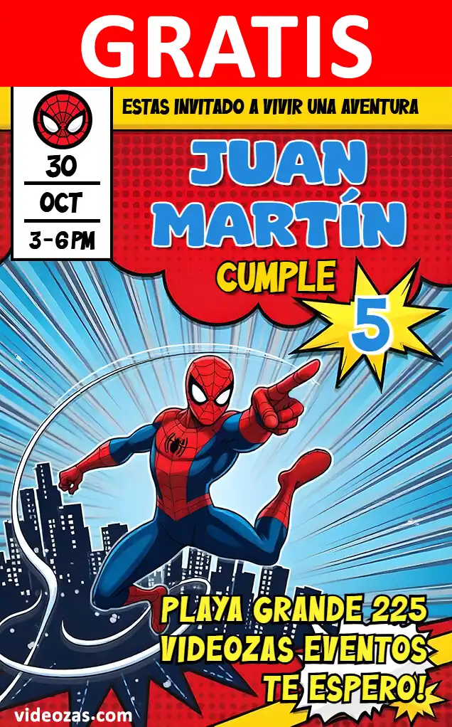 Convite Spider-Man GRÁTIS | Editável e Personalizável | Fácil e Rápido | Faça Online Agora!