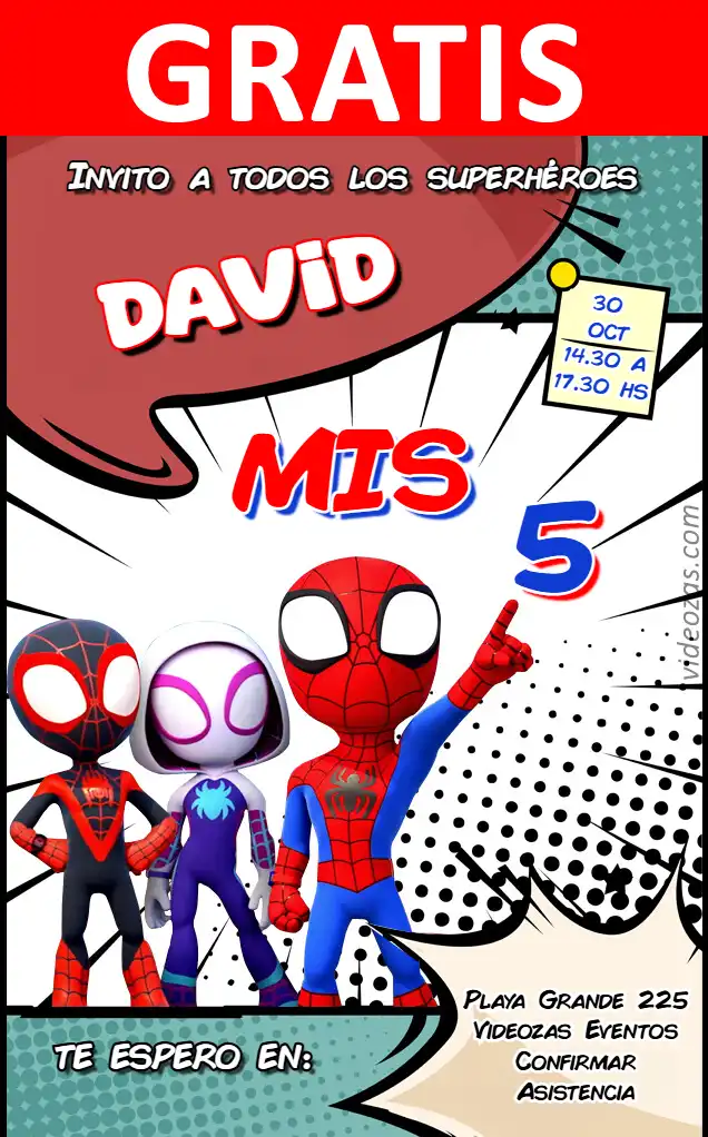 Invitación Spidey GRATIS | Editable y Personalizable | Fácil y Rápido | Hacer Online Ahora!