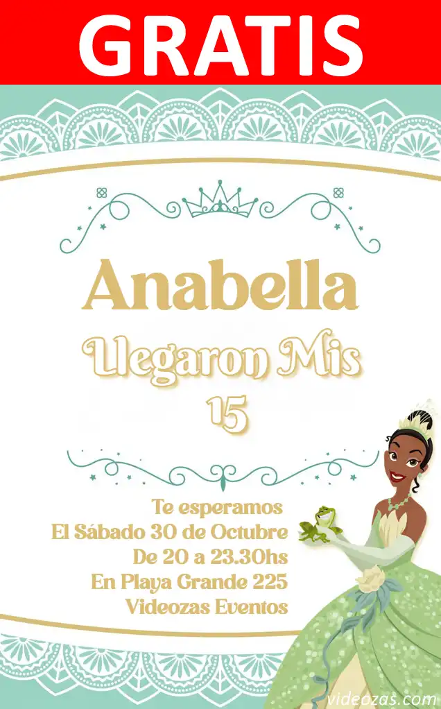 Invitación Princesa Tiana GRATIS | Editable y Personalizable | Fácil y Rápido | Hacer Online Ahora!