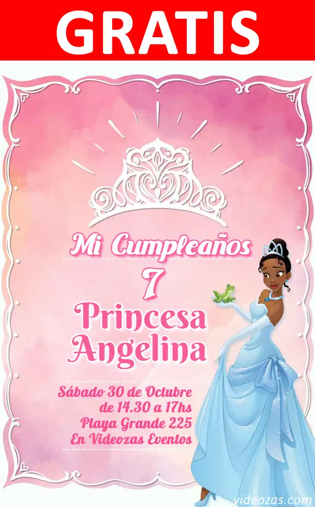 Invitación Princesa Tiana GRATIS | Editable y Personalizable | Fácil y Rápido | Hacer Online Ahora!