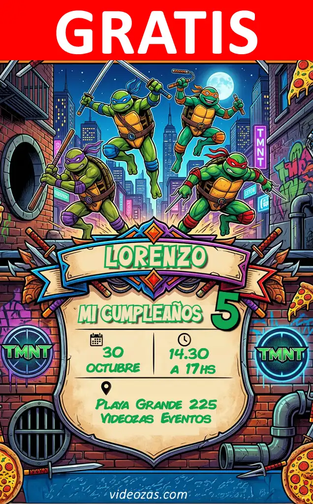 Invitación TMNT GRATIS | Editable y Personalizable | Fácil y Rápido | Hacer Online Ahora!