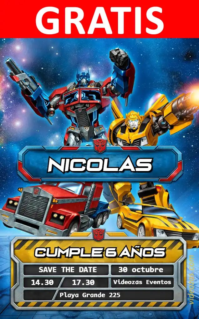 Convite de aniversário personalizado grátis transformers 01
