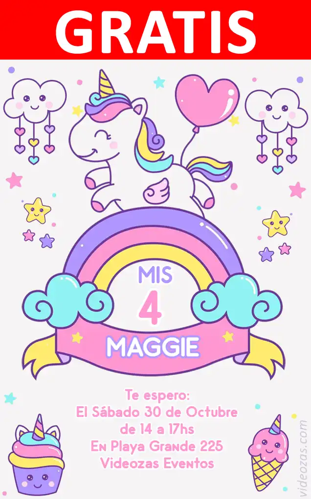 Invitación Unicornio GRATIS | Editable y Personalizable | Fácil y Rápido | Hacer Online Ahora!