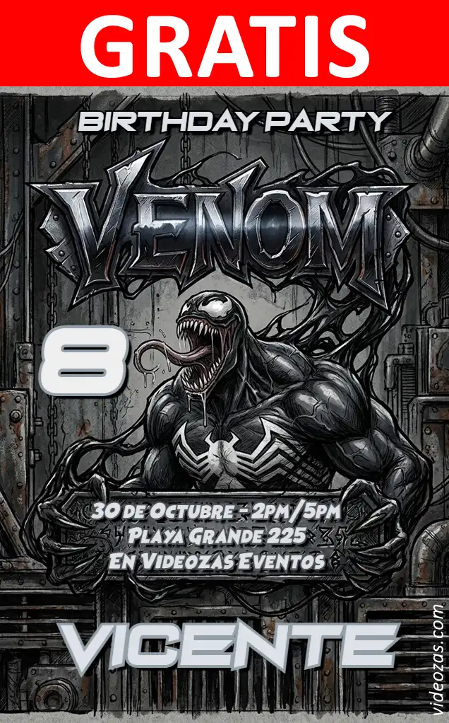 Invitación de cumpleaños personalizada gratis venom 02