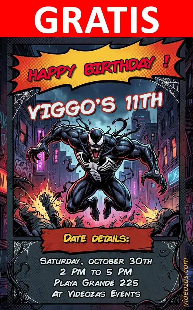 Invitación de cumpleaños personalizada gratis venom 03