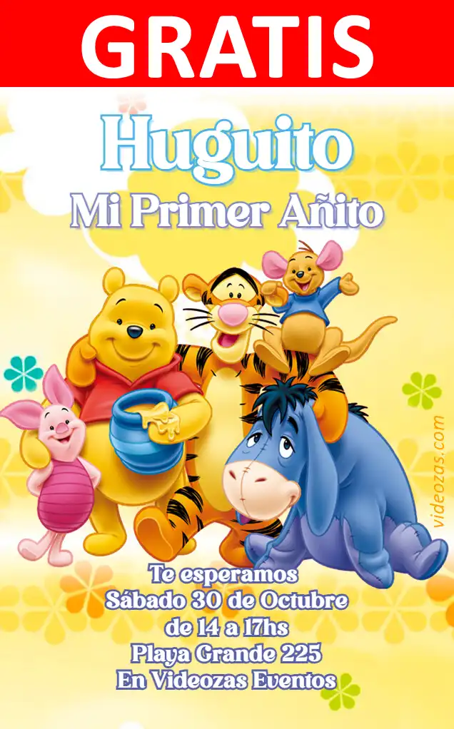 Invitación Winnie the Poo GRATIS | Editable y Personalizable | Fácil y Rápido | Hacer Online Ahora!