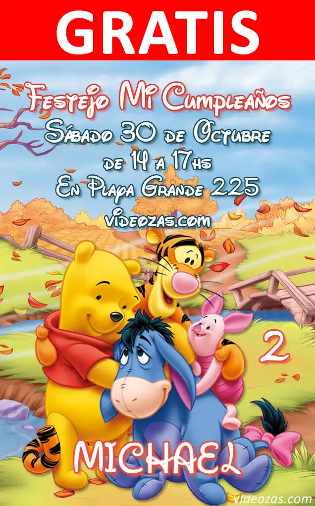 Invitación Winnie the Poo GRATIS | Editable y Personalizable | Fácil y Rápido | Hacer Online Ahora!