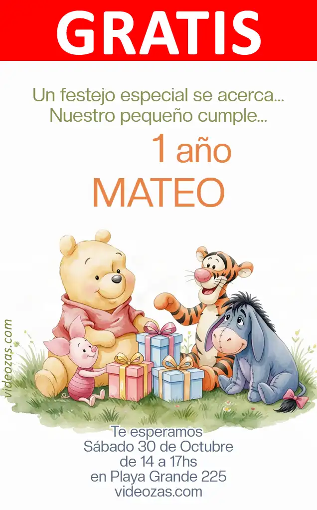 Invito Winnie the Poo GRATIS | Modificabile e Personalizzabile | Facile e Veloce | Crea Online Ora!