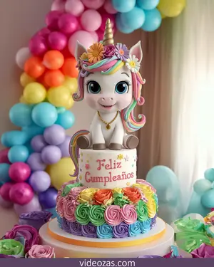 Saludo Cumpleaños Unicornio Torta