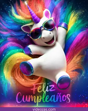 Saludo Cumpleaños Unicornio Multicolor