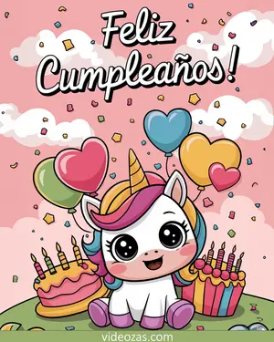 Saludo Cumpleaños Unicornio Adorable