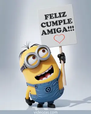 Saludo Cumpleaños Amiga Minion con cartel