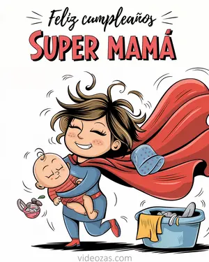 Saludo Cumpleaños Super Mamá con bebé