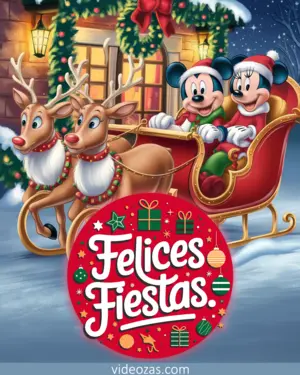 Saludo Navideño Mickey y Minnie en trineo