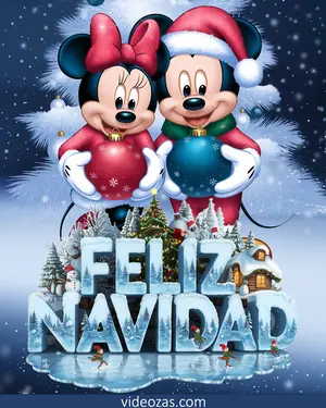 Saludo Navideño Mickey y Minnie Nevado