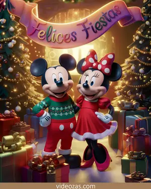 Saludo Navideño Mickey y Minnie Felices Fiestas