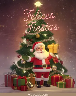 Saludo Navideño Papá Noel con el Arbolito de Navidad